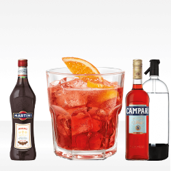 cocktail Americano con campari, vermut rosso e seltz soda
